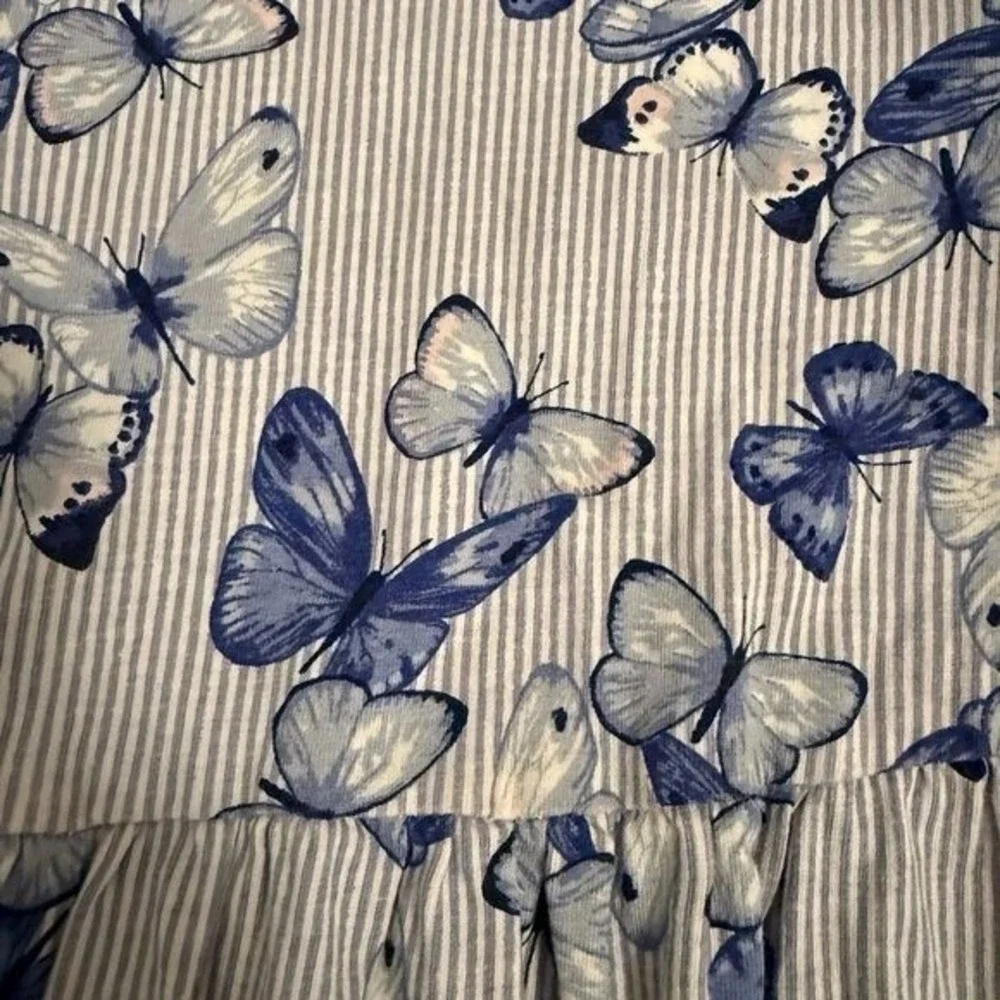 H&M Butterfly Stripe Dress Girls Size 6-8Y Blue White Cotton Sleeveless Skater